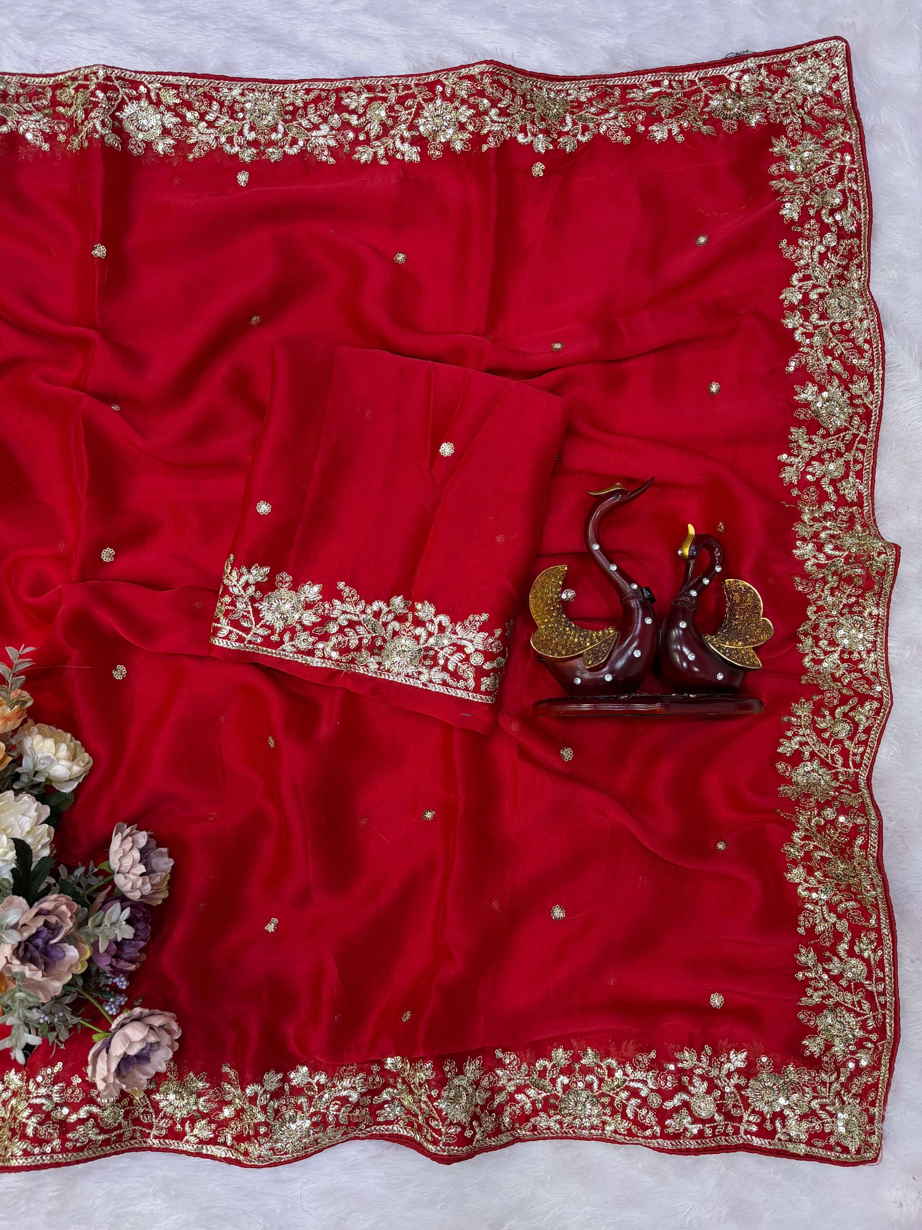 KARVA CHOUTH SPECIAL PREMIUM RED COLOR SAREE  MADE OF RANGOLI SILK FABRIC RESELLER IN SURAT 5635